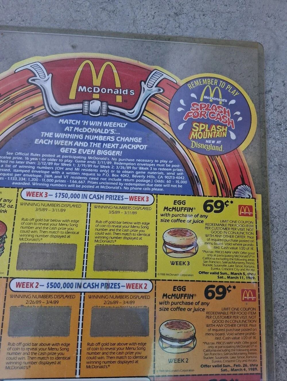 McDonald's Yellow & Red Jukebox-Style $1,000,000 Menu Song Record